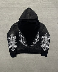 Hearujoy American Devil Cartoon Letter Print Oversized Hoodie Men's Y2K Streetwear Retro Loose Casual Versatile Zipper Sweatshirt Women's