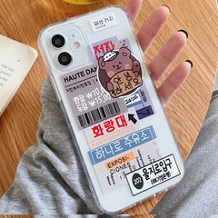 Cartoon label bear soft silicone phone case for iphone 7 xsmax x xr 8 plus 12 mini 11 pro max cute shockproof protective cover