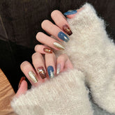 YICKYUE - Handmade Press on Nails Fashion Gold Foil Design Fake Nails Wearable Full Cover European MId-length Coffin False Nail Patches