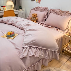 Korean Princess Style Ruffles Washed Brushed Bedding Set Quilt/Duvet Cover Bed Comforter Set Bed Skirt Or Bed Linen Pillowcases