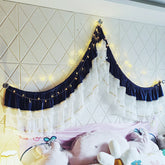 YICKYUE - Room Decor Bed Valance Pearl Lace Romantic Solid Color Flannel Bed Curtain Bedroom Background Wall Decoration Customizable