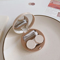 1pc Contact Lens Care Companion Case with Mirror Cute Solid Color Portable Round Box Cosmetic Contact Lenses Storage Case
