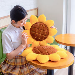 Kawaii Honeycomb Sunflower Cushions Plush Soft Back Pillow Home Office Car Chair Sitting Decorative Cushion Gift For Girl Women