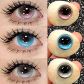 YICKYUE 1 Year Korean Cosplay Colored Contact Lenses 2Pcs Myopia Halloween Anime Cyber Pink Color Contacts with Power Foggy Red
