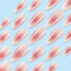 YICKYUE - 24pcs French Almond Fake Nail Sweet Pink White Gradient False Nail Tips for Lady Women Wearable Ins Simple Korean Press on Nails