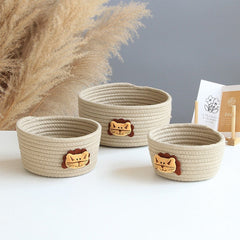 Hand Woven Storage Basket Desktop Organizer Sundries Storage Box Laundry Baskets Kids Toys Cartoon Animals Cosmetic Storage Box