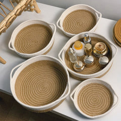 Yickyue Cotton Rope Woven Storage Baskets Nordic Desktop Organizer Sundries Storage Box Round Organize Box Laundry Baskets Storage Home