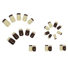 French Two-color Fake Nails Press on False Nail Set Full Cover Artificial Short Square 24pcs/pack With Wearing Tools