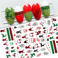 Christmas Elk Snowflakes Adhesive 3D Nail Stickers New Blood Hand Footprint Skull Head Bat Easter Halloween Slider Decals Decor