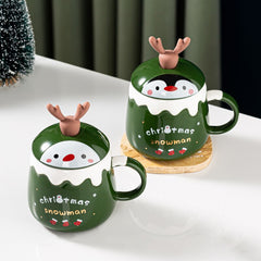 New Year Cute Christmas Ceramic Mug Tea Coffee Cup With Lid Spoon Drinkware Christmas Decoration Gifts Water Milk Breakfast Cups
