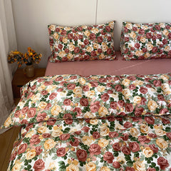 YICKYUE - Four-piece Cotton Retro Bed Sheet Duvet Cover Student Dormitory
