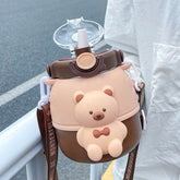 Yickyue Cute Bear Stainless Steel Thermos Water Bottle With Straw For Kids School Vacuum Thermal Insulation Cup Large Capacity Kettle