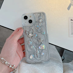 YICKYUE - 3D Love Heart Angel Silver Phone Case For iPhone 16 15 14 13 12 11 Pro X XS Max 7 8 Plus Soft Shockproof Back Cover