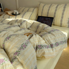 YICKYUE - Korean Style 60S Cotton Jacquard Bedding Set - Instagram Aesthetic Duvet Cover & Pillowcases