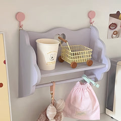 YICKYUE - Charming Pink and Purple Wooden Wall Shelves - No-Drill, Multi-Functional Storage and Display Racks for Bathroom Decor, Featuring Heart-Shaped Hooks and Nautical Accents, Bathroom Shelves