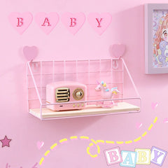 Pink Wall Shelf Free Perforation Bedroom Decoration Simple Flower Stand Wall Hanging Partition Storage Rack Shelves Organization