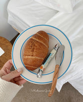 YICKYUE - Korean simple plate light blue line breakfast salad plate blue dessert plate summer oblique decoration