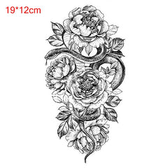 Black Large Snake Flower Tattoo Stickers Water Transfer Fake Tattoo Women Girl Wolf Rose Peony Leg Body Art Temporary Tattoos