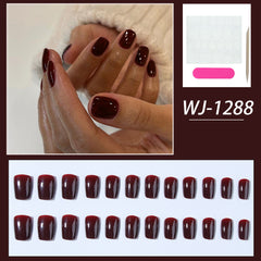 YICKYUE - Wine red Cherry color short French square nail press Nail patch Removable and reusable fake nails for women and girls 24pcs/ set