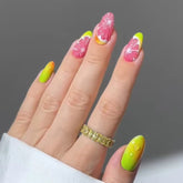 YICKYUE - 24pcs 3D Red Grapefruit False Nails Long Almond Press On Acyrlic Nails French Tip Fruit Y2k Yellow Gradient Fake Nails Wearable