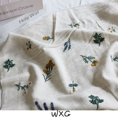 Japanese Style Simple Flower Plant Three-Dimensional Embroidery Cotton Linen Shirt Dress Hair Fabric DIY
