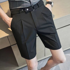 Hearujoy Summer Fashion Men Suit Shorts Ice Silk Slim Fit Straight Knee Length Pants Korean Trendy Light Luxury Short Trousers Streetwear