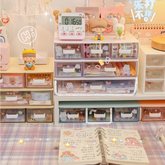 Ins Cute Desktop Storage Box Drawer Plastic Stackable Cosmetics Stationery Box Organizer Storage Multi Layer Drawer Desk Shelf