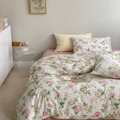 100% Cotton Vintage Floral Bedding Set Girls Quilt Cover Flowers Pattern Duvet Cover Set Bed Sheet Set Fitted Sheet Pillowcases