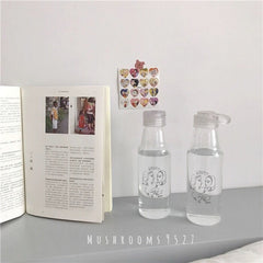 Korean Cold Wind Abstract Girl's High Borosilicate Glass Bottle Simple Portable Water Cup with Cover for Students