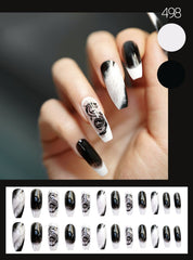 24pcs Removable Black White Blooming Mage Ballet Acrylic Fake Nails Marble Press On Nail Tips Full Cover Manicure Beauty Tools