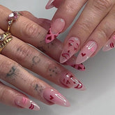 YICKYUE - Hot Girl Red Love Heart Clown Face Design Wearable Pink French Fake Art Nails Full Cover Finished False Nails Press on Nail Glue