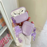 Purple soft silicone bear pendant keychian earphone box for airpod pro wireless bluetooth charging case for apple airpod 1 2