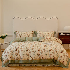 Yickyue Light Luxury French Rose Four-Piece Silk Bed Set