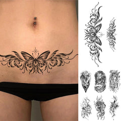 YICKYUE - Long Lasting Butterfly Wolf Totem Black Waterproof Temporary Tattoo Body Art Arm Sticker for Women Men and Girl