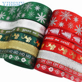 Yickyue Christmas Ribbon Grosgrain Satin Fabric Ribbons for Crafts Decoration Holiday Box Gift Wrapping and Sewing 5 Yards