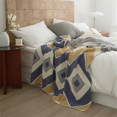 YICKYUE - Nordic Ins Style Half Side Velvet Bedroom Knitted Geometric Pattern Blanket Modern Simple Multifunctional Sofa Cover Blanket