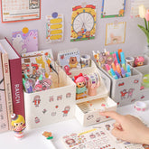 Ins Kawaii Multifunctional Desk Organizer Pen Holder Books Stand Holder Bookends Desktop Cosmetic Storage Box Home Organizer