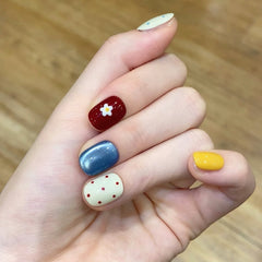 YICKYUE - 10pcs Handmade Short Press On Nails Small Flower Polka Dot Bow Cat Eye Design Sweet Cute Fake Nail Wearable Nails Art Tips Girls