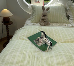 YICKYUE - Fresh fashion green plaid bed set,twin full queen fairyfair lace checked cotton home textile bed sheet pillow case quilt cover