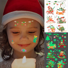 Yickyue Cartoon Christmas Temporary Tattoo Stickers Animal Santa Claus Snowman Christmas Tree Kids Arm Face Luminous Stickers Decoration