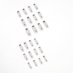 Long Coffin Fake Nails French Black Point Transparent Manicure Removable False Nails with Glue Women Ballerina Nail Art Tips