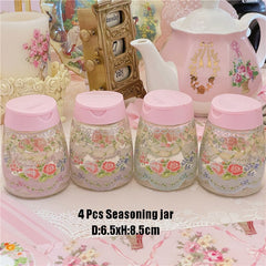 Yickyue Pink Retro Seasoning Bottle Bow Lace Glass Home Kitchen Storage Organization Spice Pepper Salt Bottle Table Decor Pepper Jars