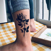 Waterproof Temporary Tattoo Sticker Black And White Rose Flower Design Body Art Fake Tattoo Flash Tattoo Ankle Female Male