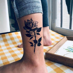 Waterproof Temporary Tattoo Sticker Black And White Rose Flower Design Body Art Fake Tattoo Flash Tattoo Ankle Female Male