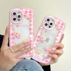 Ins Korean Pink Angel Bear Case for iPhone 13 12 11 Pro XS Max X XR Kawaii Shoc kproof Soft Back Cover