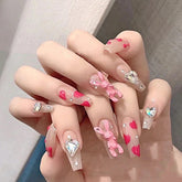 YICKYUE - 24pcs Kawaii Press on Nails Long Ballet False Nails with Design Rabbit Natural Artificial Fake Nail Art Tip with Glue