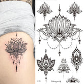 Yickyue Mandala Flower Temporary Tattoo Sticker Arm Chest Leg Water Transfer Tattoos Lion Feather Waterproof Black Body Art Fake Tatoo