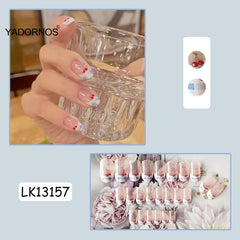Fake Nails French Manicure Paragraph Ballet Nails Cute Cherry Finished Nail Piece 24pcs Glue Type Best Gifts Ty