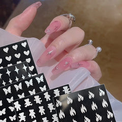 Y2K 5 Style Holographic Laser 3D Love Heart Bufferfly Cartoon Bear Star Awning Nail Stickers Adhesive DIY Manicure Decor 8*10mm
