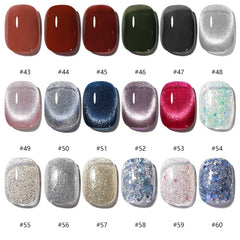 Yickyue 15ml 60 Color Pure Plant Nail Polish Cat Eye Magnetic Gel Nail Polish Semi Permanent Glitter Reflective Nail Gel Soak Off UV Gel